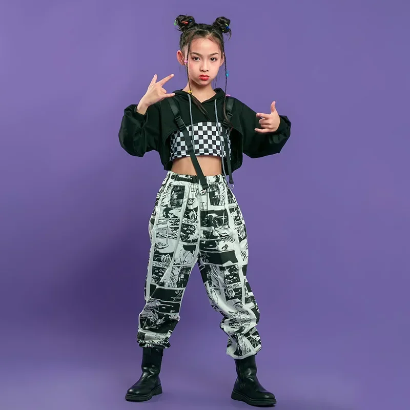 Sport Suits Teenage Jazz Dance Costumes Street Clothes Kids Hip Hop Clothing Crop Tops Hoodie Sweatshirt Comic Pants For Girls