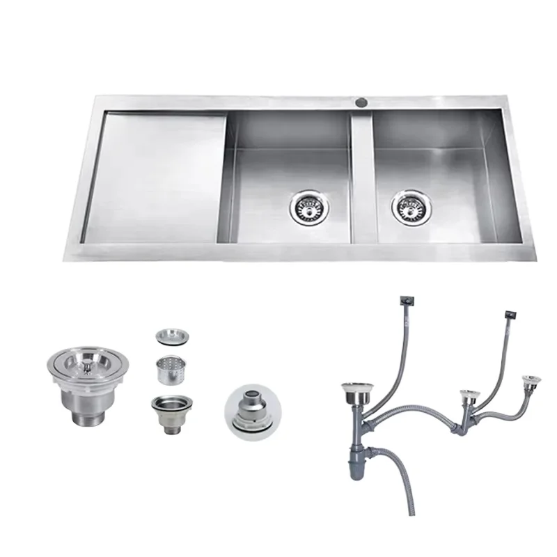 STLF Australian professional countertop double bowl one-piece handmade kitchen sink with drain