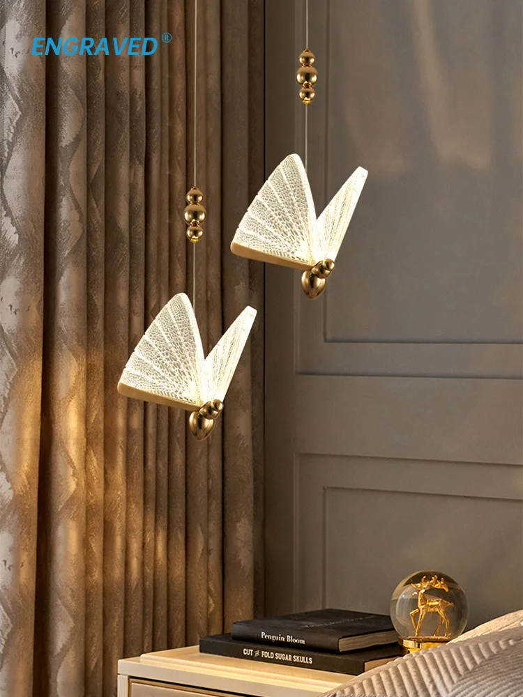 

Bedroom Bedside Chandelier Nordic Light Luxury Creative Personality Butterfly Lamp Modern Simple Long Line Staircase Restaurant