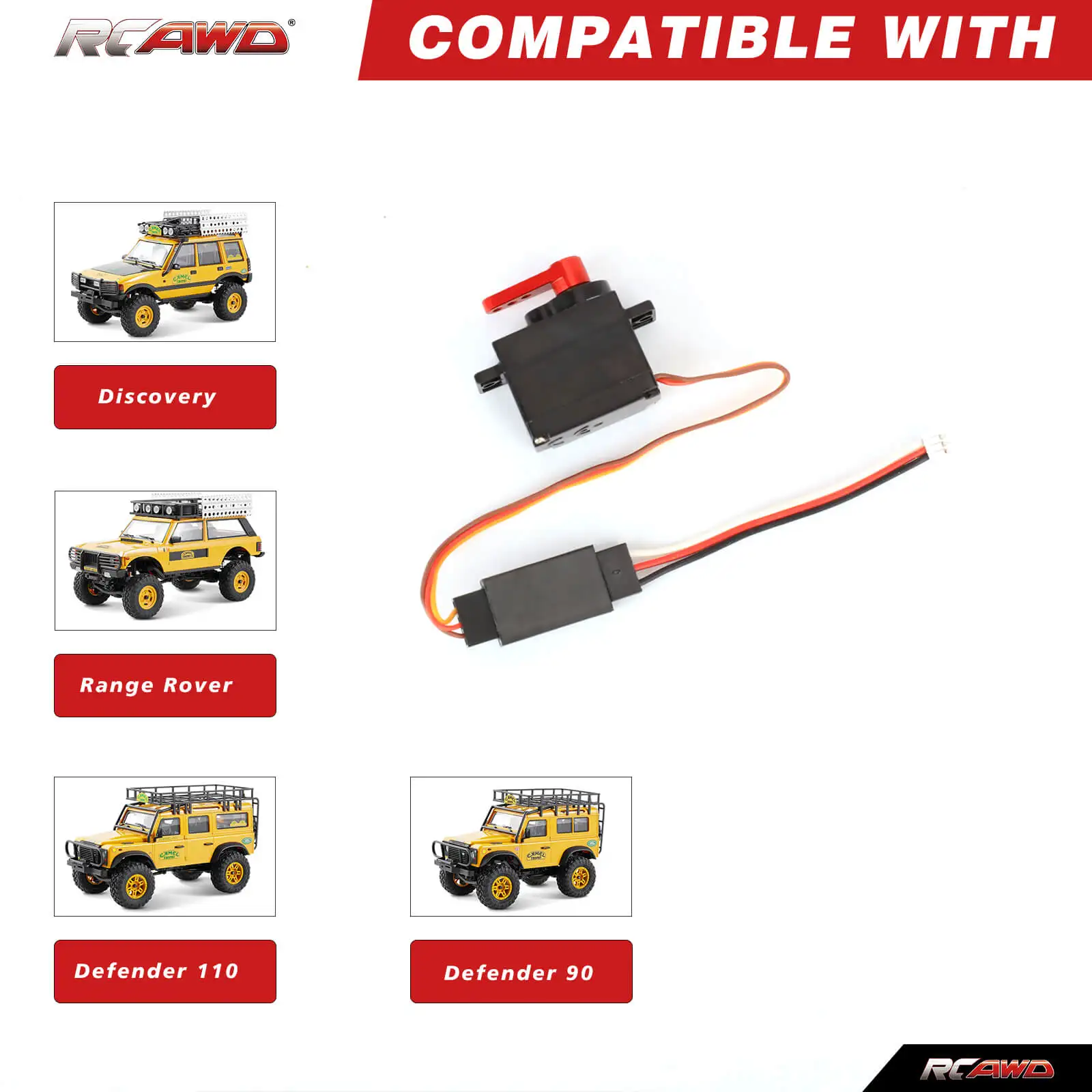 RCAWD FCX24M 9g Metal Gears Servo Kit with 15T Servo Arm For FMS 1/24 FCX24M Land Rover D110 D90 Adapter Wire Upgrade Parts