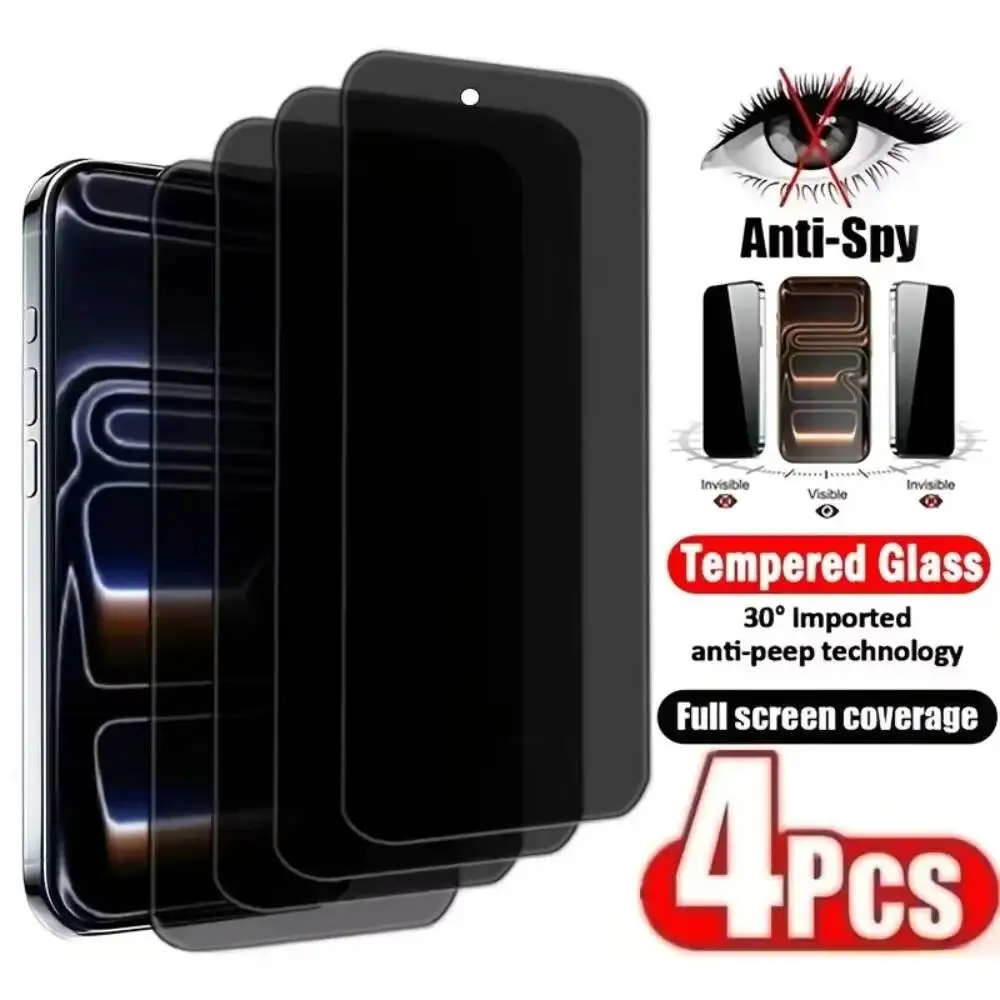 

Комплект из 4 защитных стекол (антишпионские) для iPhone 17/16/15/14 Air 13/12/11 Pro 15/16 Plus XR XS Max - закаленное стекло 9H