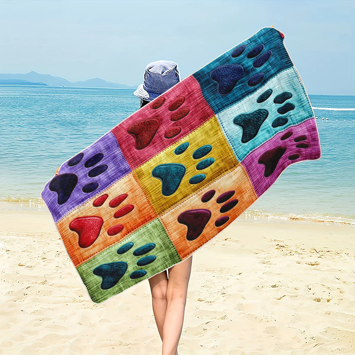 1pc Color Collage Claw Print Beach Towel - Soft, Ultra-Absorbent Microfiber,Lightweight,Perfect for Beach,Parties,Travel,Camping