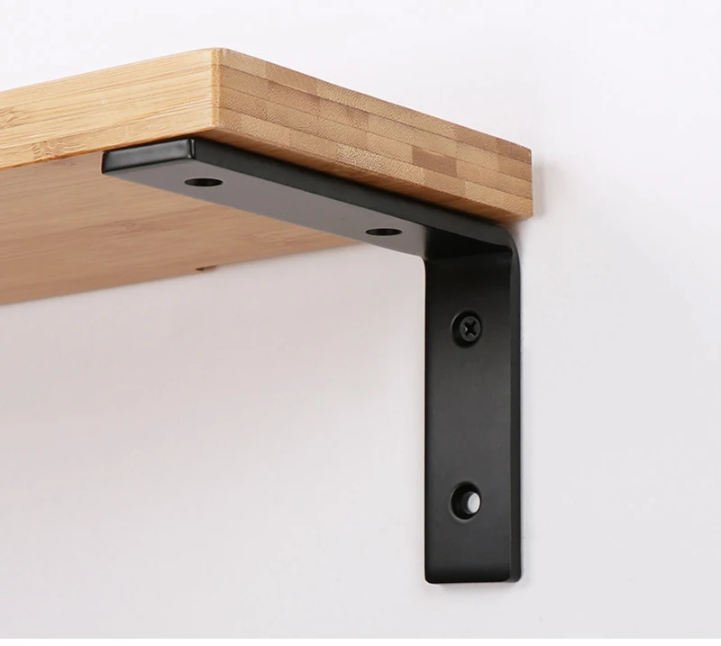 2 Stück Hochleistungs-Edelstahl-Eckcode schwarze Dreiecks halterung L-förmige Regal wand halterung Halterung Trennwand rahmen – Detail 4