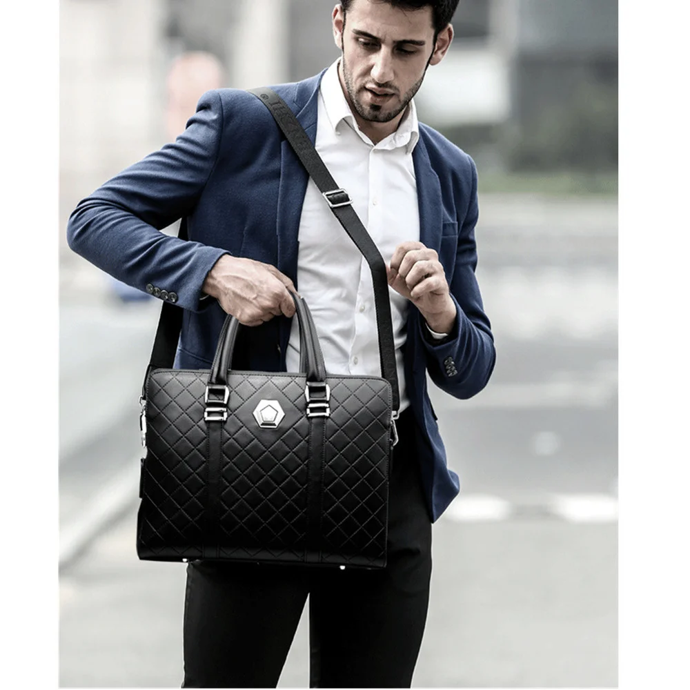 Men\'s Business Laptop Leather Handbag Man Coded Lock Shoulder Crossbody Bag Male Messenger Anti-theft Briefcase For 14\