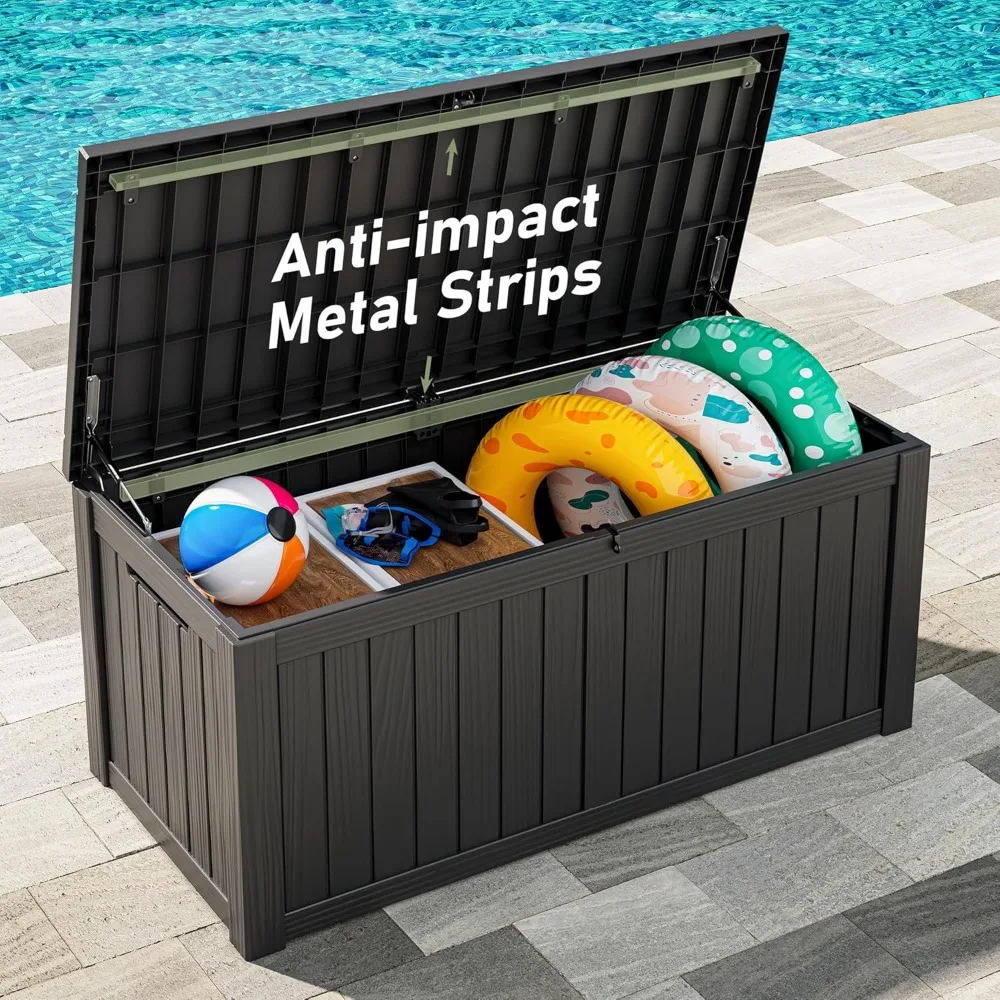 مقعد تخزين خارجي مقاوم للماء، صندوق سطح من الراتنج سعة 120 جالونًا مع غطاء قابل للقفل، خزانة متينة مقاومة للعوامل الجوية للاستخدام الخارجي #2