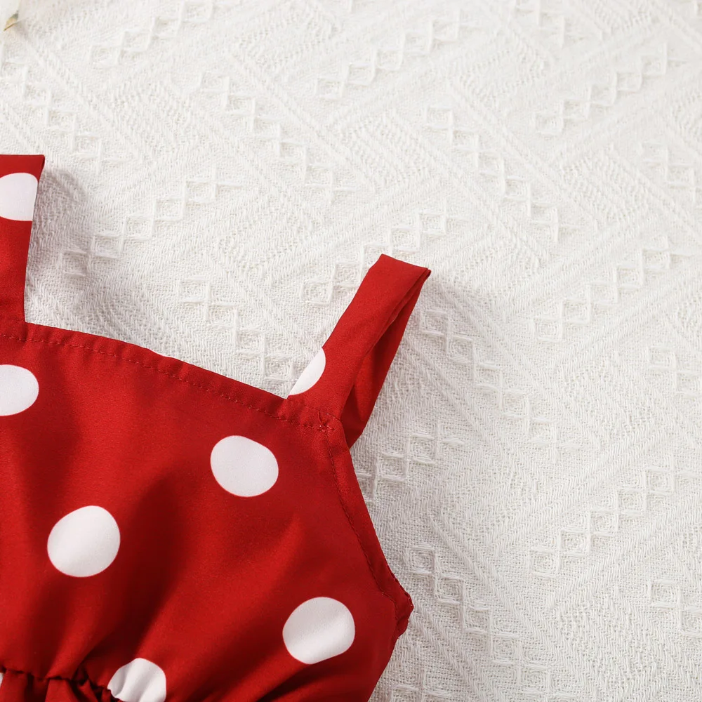 2Pcs/Set Baby Girl Set Summer Girl Polka Dot Red Beach Set Two Piece Set Cute Girl Clothing Suspender Shorts Set