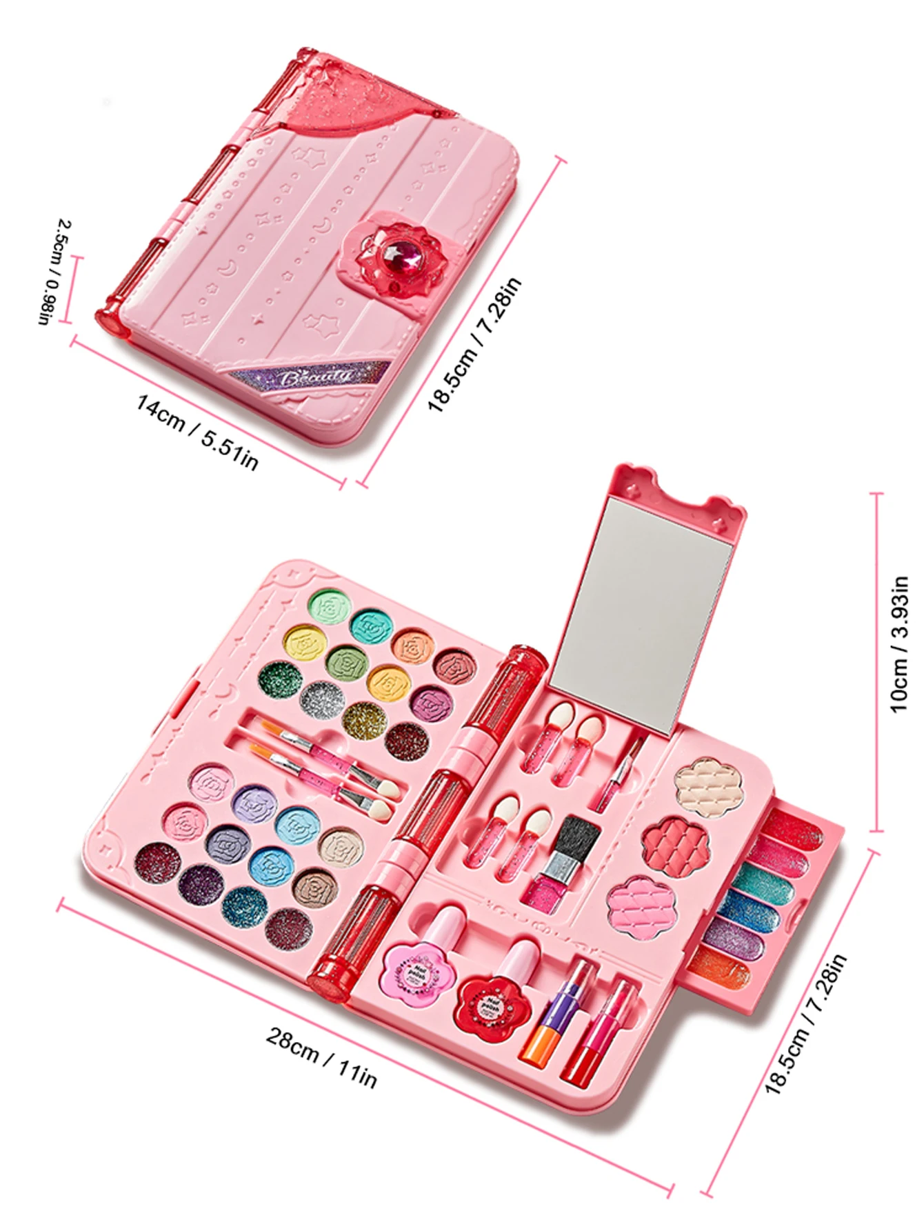 Kit trucco per bambini per ragazza Set di giocattoli lavabili per trucco con specchio Set di vestiti di bellezza Giocattoli per età 3 4 5 6 7 8 9 10 11 12 anni