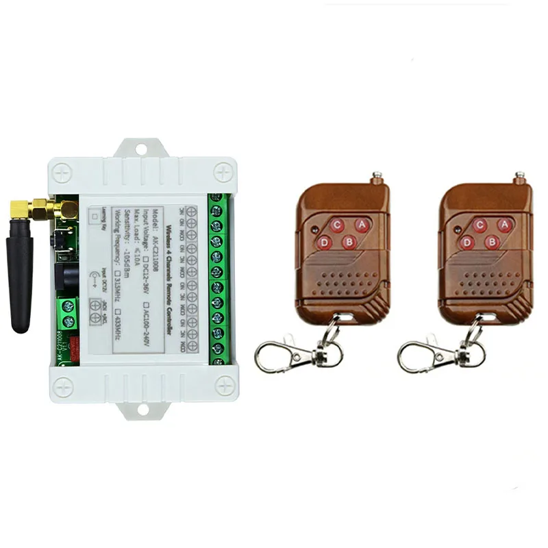 

Универсальный беспроводной пульт дистанционного управления постоянного тока 12 В 24 В 36 В 4 канала 10 А модуль релейного приемника RF переключатель дистанционного управления для открывания ворот гаража