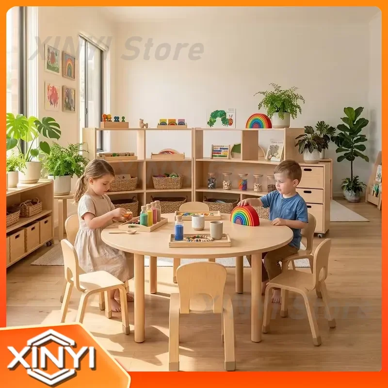 Wooden Kids Study Desk and Chair Set for Children Learning Playroom Montessori Furniture for Preschool Kindergarten for Kids