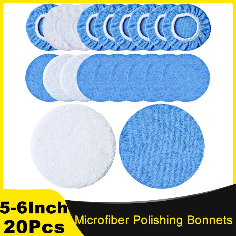 5-6 Inch Microfiber Polishing Bonnets Kit Orbital Buffer Polisher Pad 20 Pcs Cover Waxing Applicator Bonnet for Car Polishing