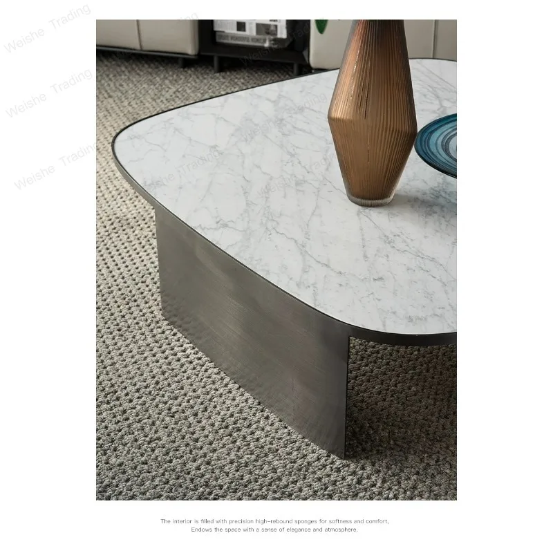 Italian minimalist marble rock slab coffee table large flat floor living room modern minimalist set