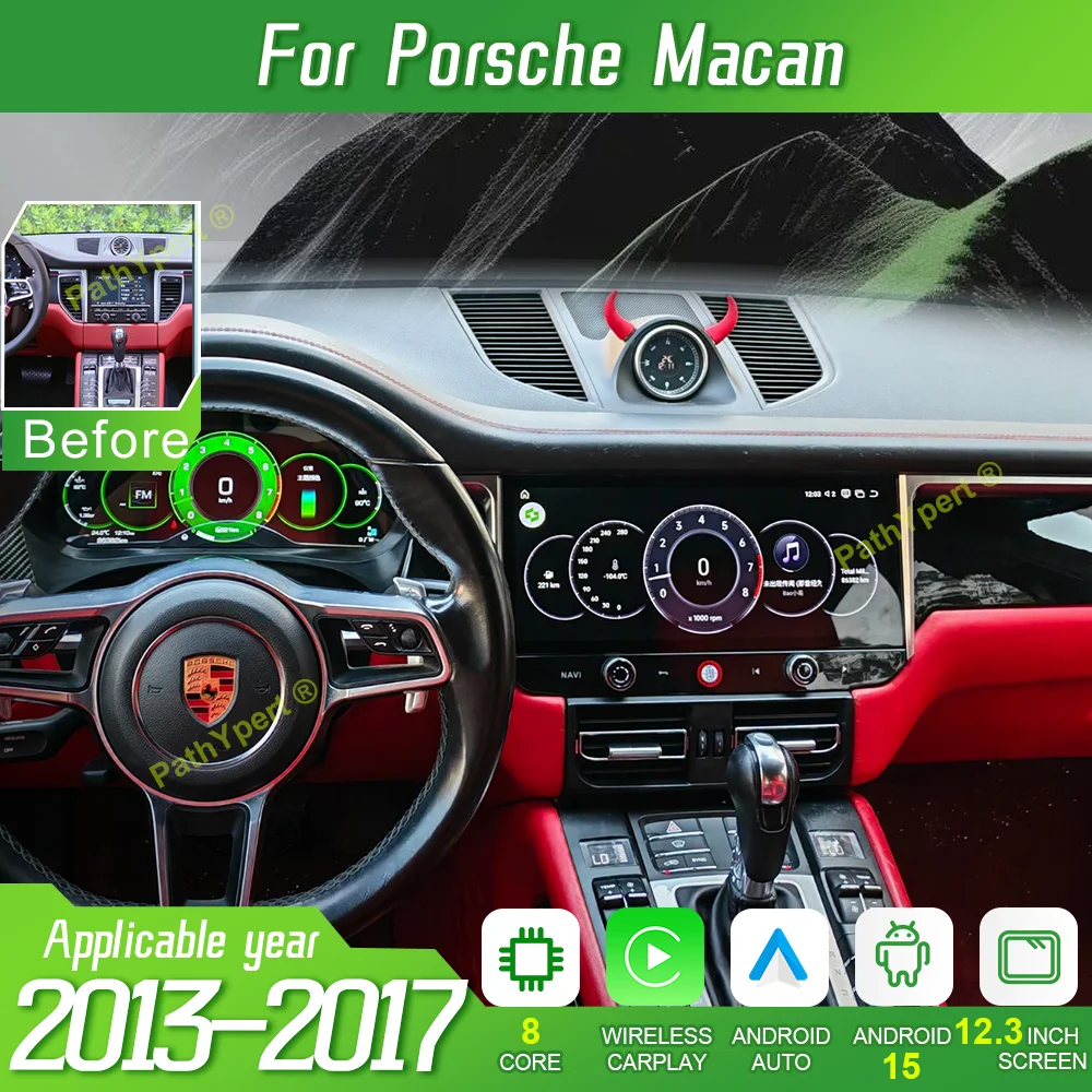 12.3''Android 15 For Porsche Macan 2013-2017 Wireless Carplay Car Radio 12G+256GB Stereo Multimedia Player DSP FM 4G WIFI GPS BT