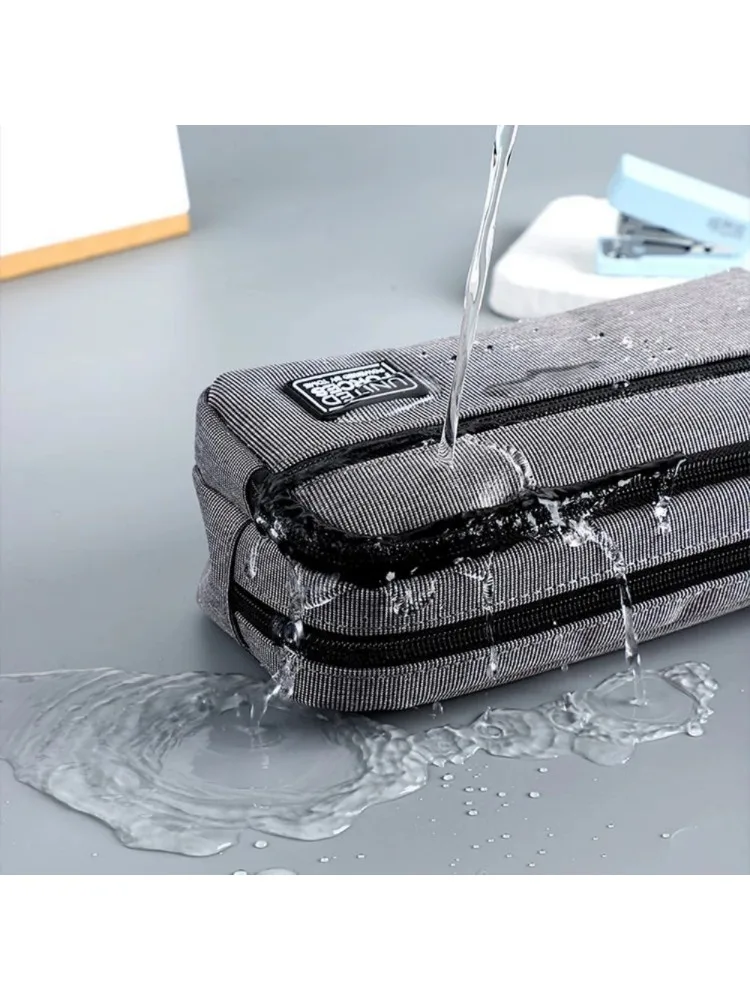 Portátil de três camadas grande capacidade saco de lápis menino lona caneta caso escola material de escritório saco de armazenamento à prova dwaterproof água saco de papelaria