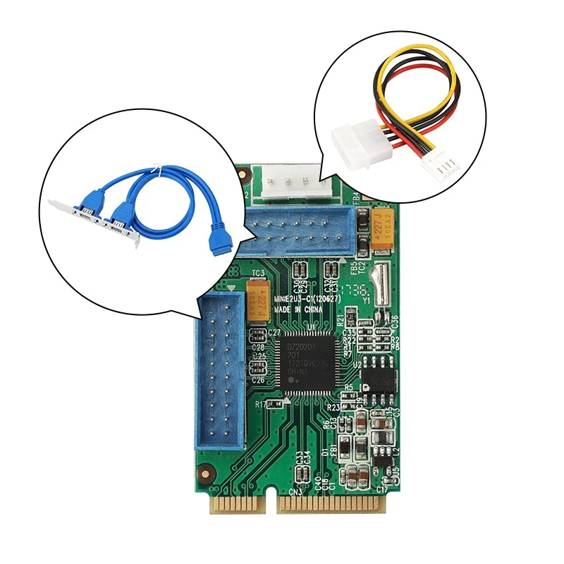 Tarjeta de expansión PCI-E a USB3.0, 2 puertos USB 3,0 con conector interno de 19 pines, alimentación para PC de escritorio