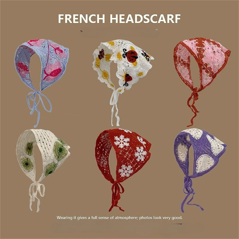 

Elegant Knitted Triangle Hair Scarf Handmade Crochet Headband for Women Christmas Pattern Girls Versatile Hair Band Headwear