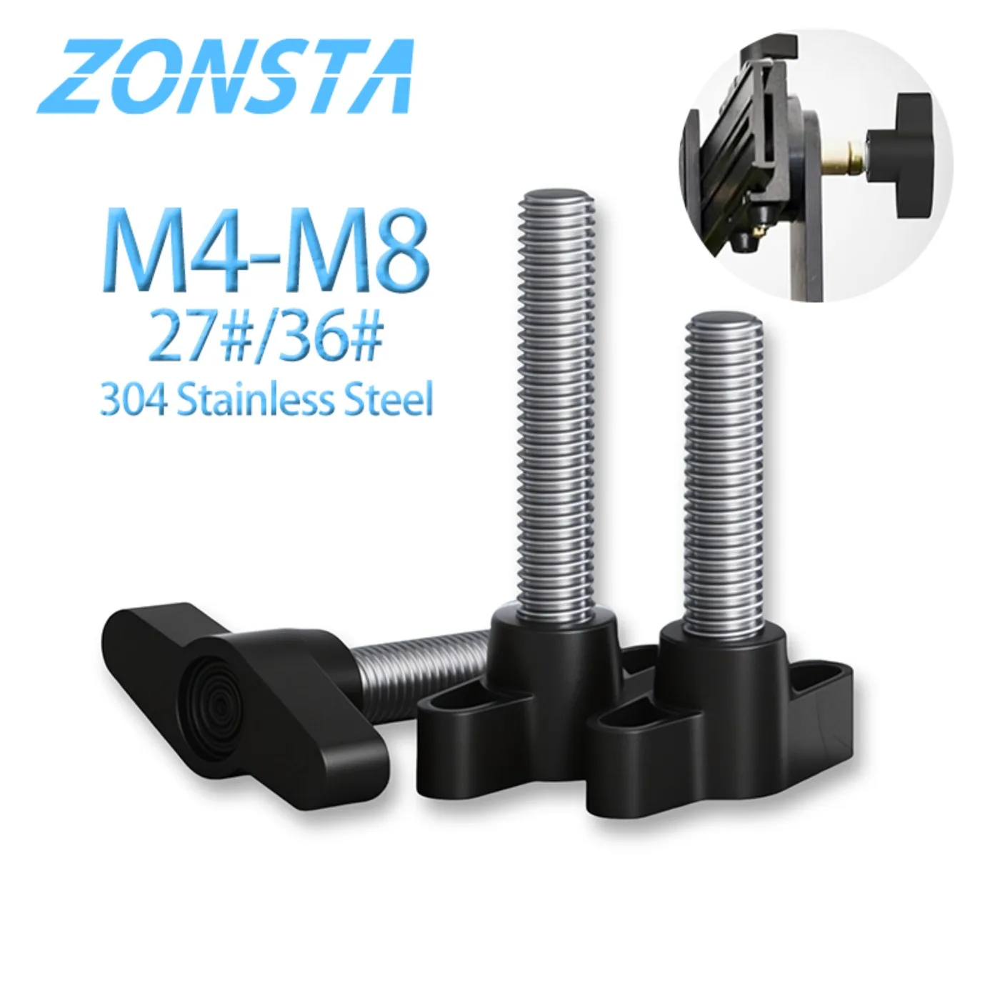 304 Stainless Steel Hand Tighten Handle Bolts M4 M5 M6 M8 Z TypeBakelite Head Hand Knob Adjustable screw T-Handle Thumb Screws