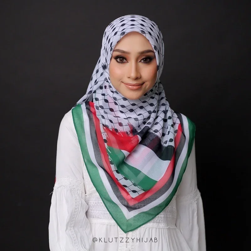 Palestinian Chiffon Scarf Printed Shawls Wraps Women Large Soft Scarf Palestine Scarves Muslim Women\'s Hijabs 110*110cm