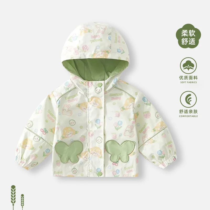 Super Cute Windbreaker Jackets For Baby Girls Spring Autumn Zipper Hooded Coats Windproof Outwear Children's Clothing 1-4Y