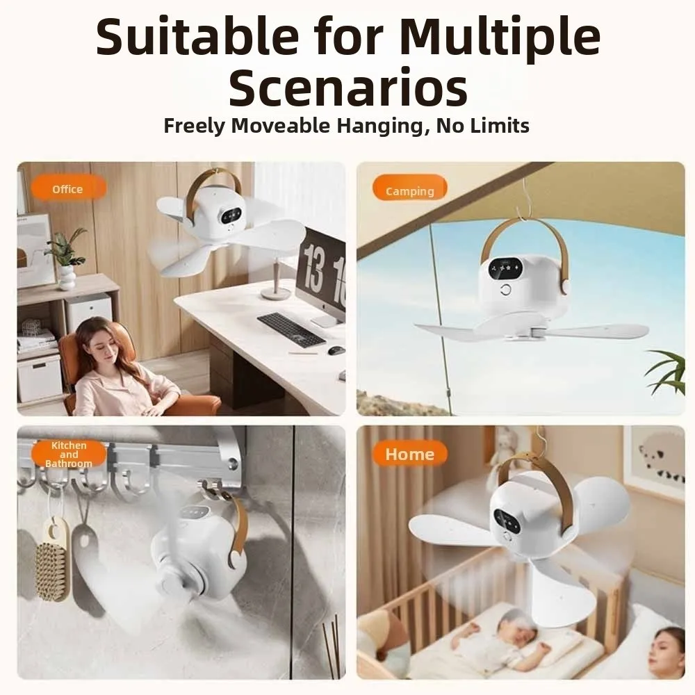 Rechargeable Ceiling Fan Light with Remote Control Intelligent Hanging Fan Light 3 Gears Energy Saving Electric Fan Night Lamp