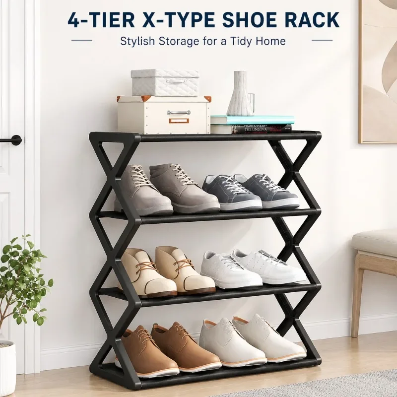 Hot 4-Tier X-Type Shoe Storage Rack, Dorm Rooms Multifunctional X-shaped Dust-proof Storage Rack for Entryways Hallways Bedrooms