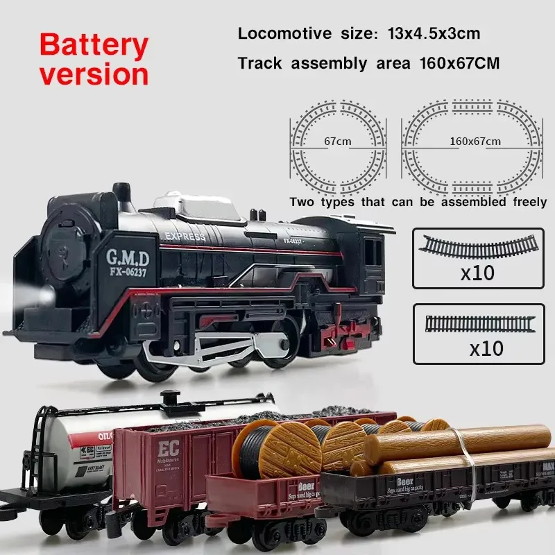 Classical Railway Freight Train Toy Electric Christmas Train Track Set with Light Tracks Model Toys for Kids Gift Children