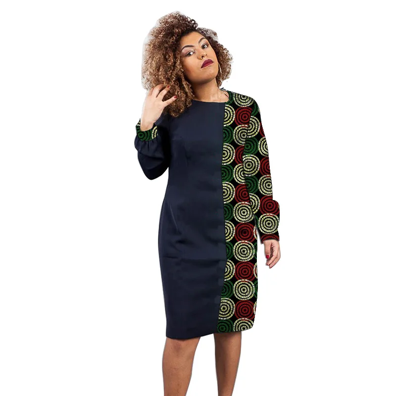 

African Fashion Women's Garment Nigeria Style Long Sleeves Colorful Print Dress Female Wedding Clothing Customized