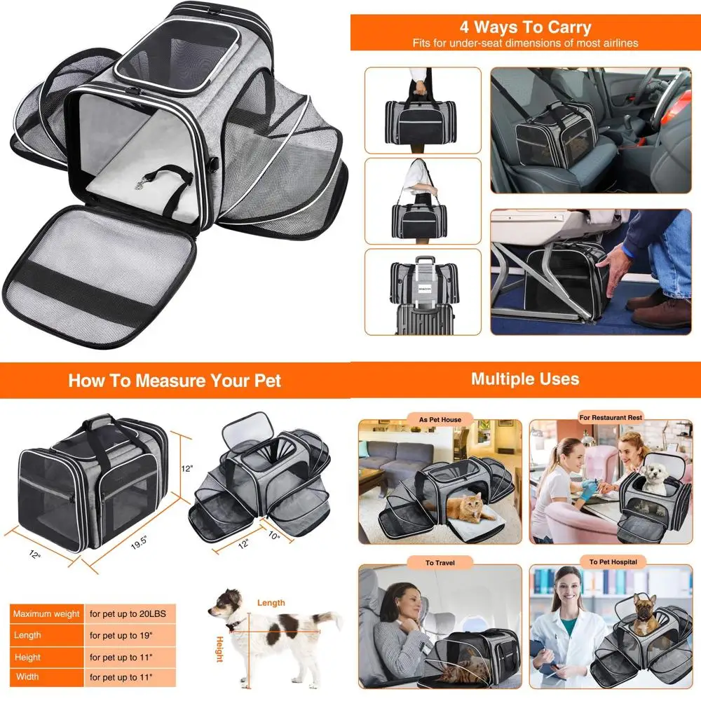 

Large Top Loading Soft Sided Expandable Pet Carrier for Cats, Kittens, and Small Dogs with Removable Washable Pads and Pockets