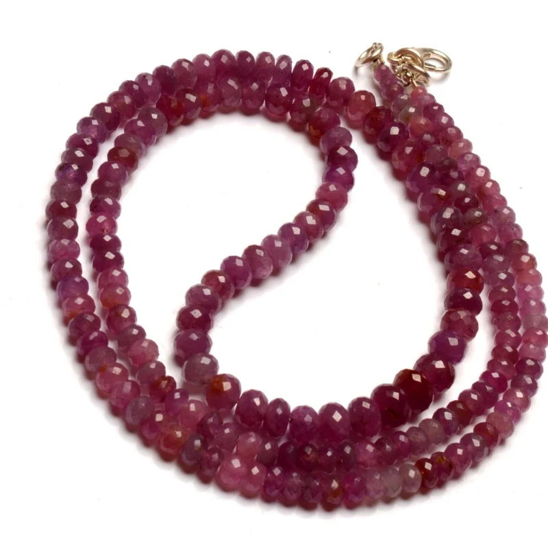 Natural Precious Ruby Gem 4 to 7 mm Size Faceted Rondelle Beads Necklace 24