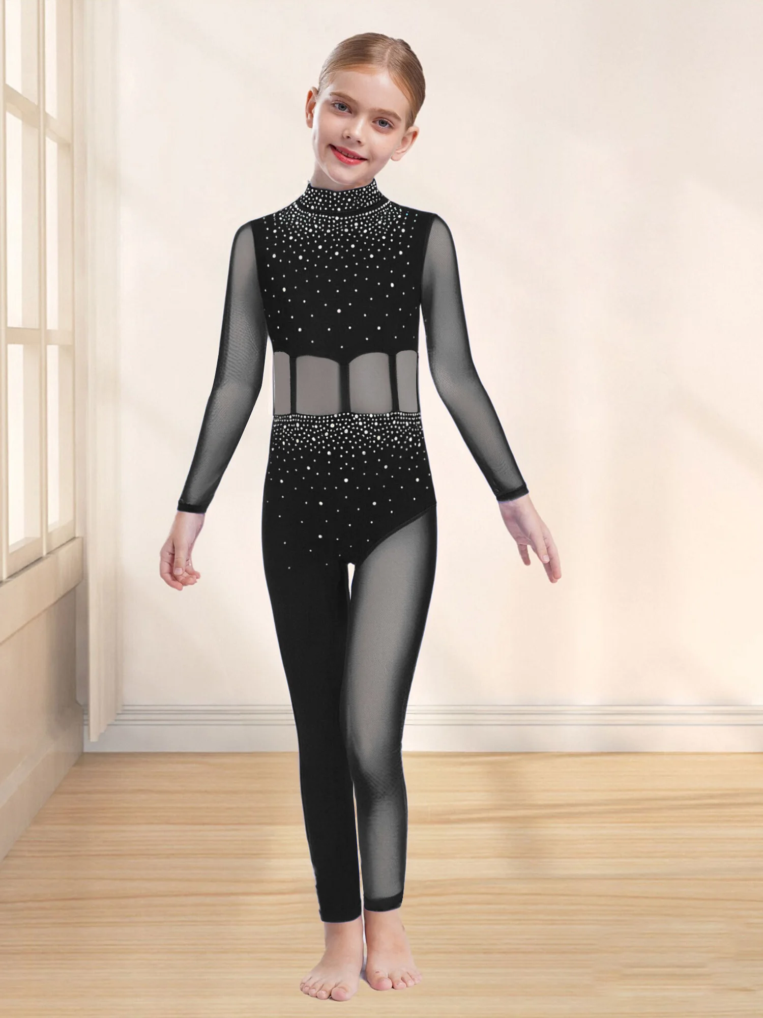 Teens Rhythmic Gymnastics Bodysuits Children Mesh Ballet Dance Leotard Figure Skating Costume Jumpsuit Kids Girls Dancewear