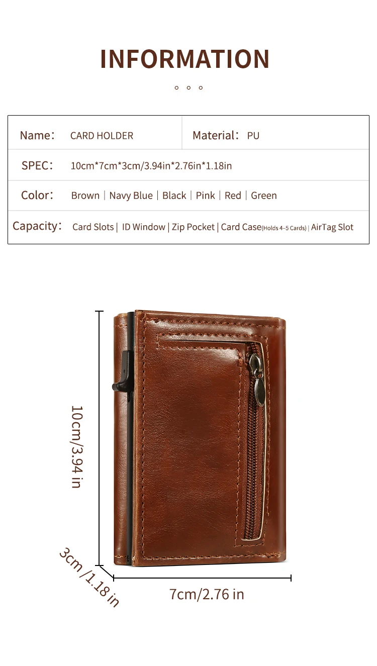Herren Damen Dreifach-Geldbörse aus PU-Leder mit AirTag-Halterung, Pop-Up-Kartenetui, magnetisch, minimalistisch, retro, schlank, Kreditkartenetui – Detail 2