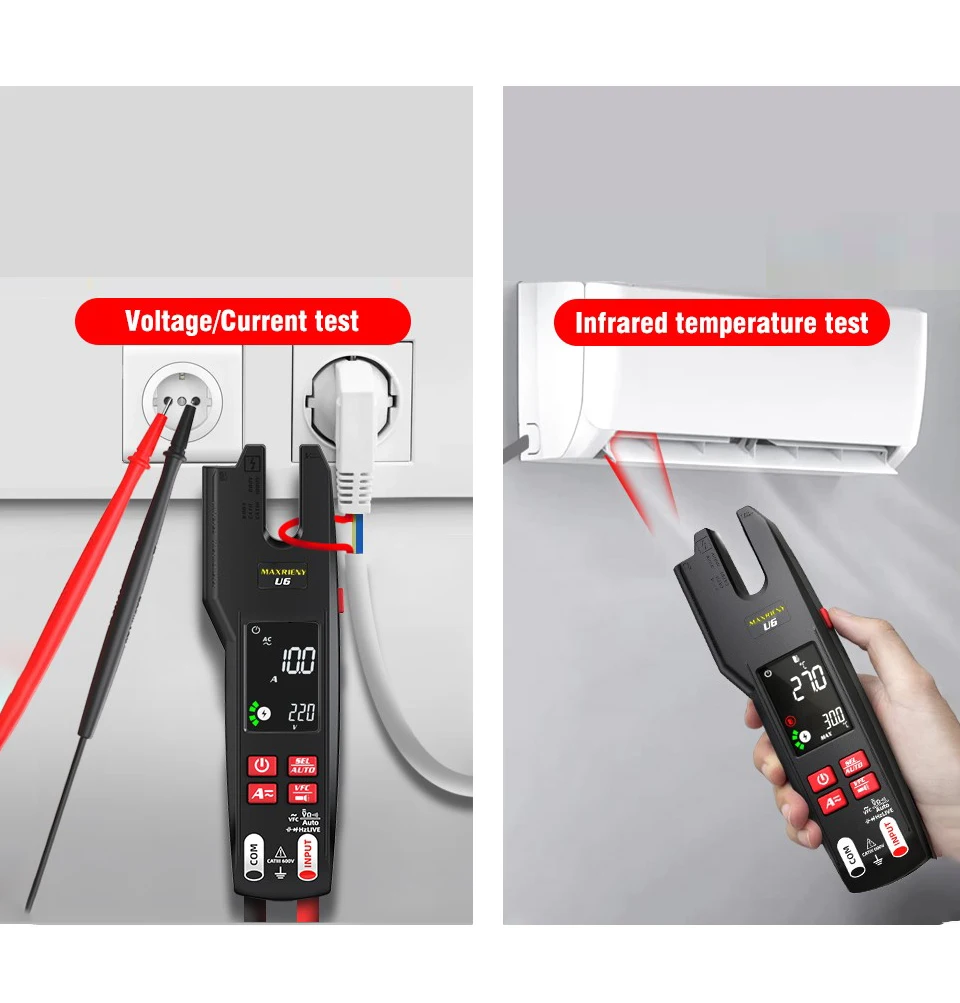 Digital Fork Clamp Meter 600A Current Open Jaw Ammeter Multimeter DC AC Current Hz Electrical Tester with Rechargeable Battery