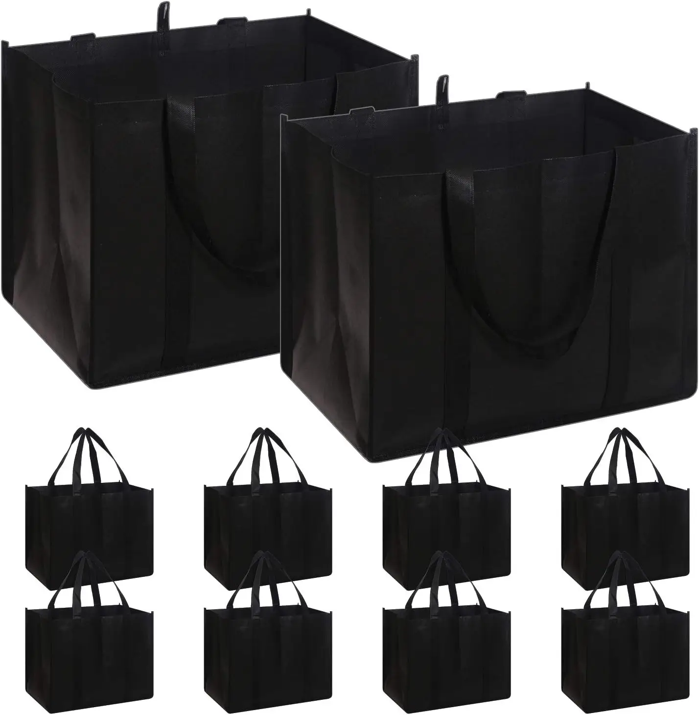 

10-Pack Extra Large Foldable Heavy Duty Reusable Shopping Bags with Reinforced Handles, Black