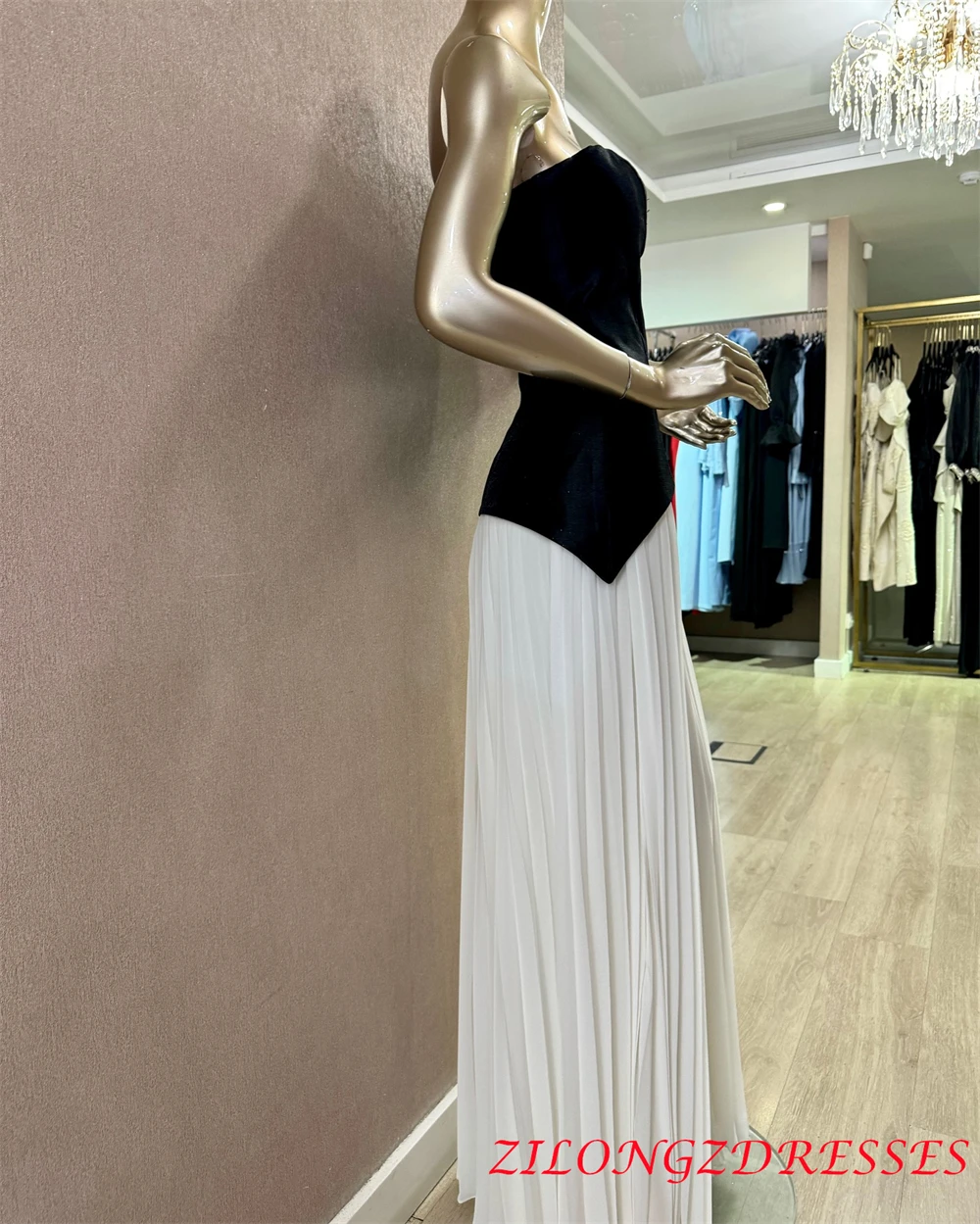 Customized  Classic White Chiffon Evening Dress Formal Strapless Sleeveless Homecoming Dresses Fashion Special Occasion image 6