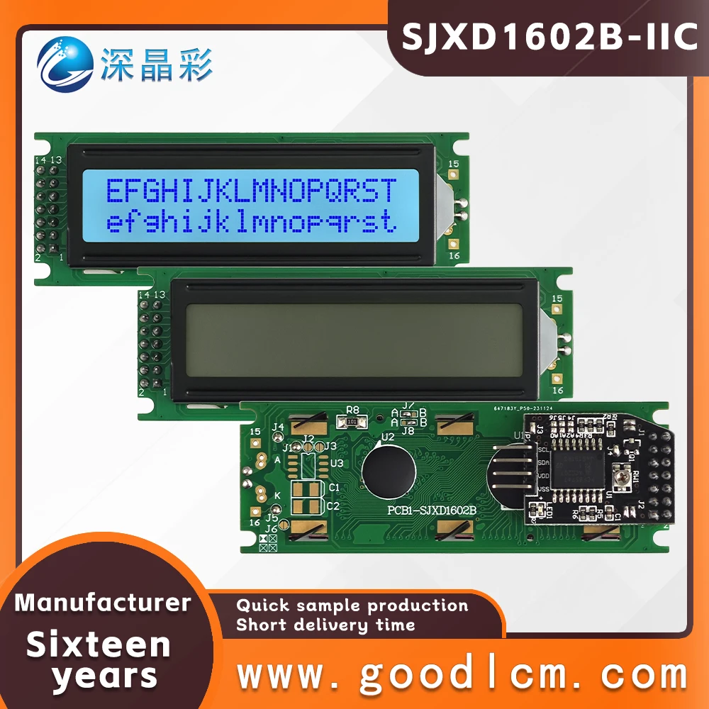 Russian language LCD 1602 screen module SJXD1602B-IIC STN Gray Positive I2C/IC adapter board 16X2 character dot matrix screen