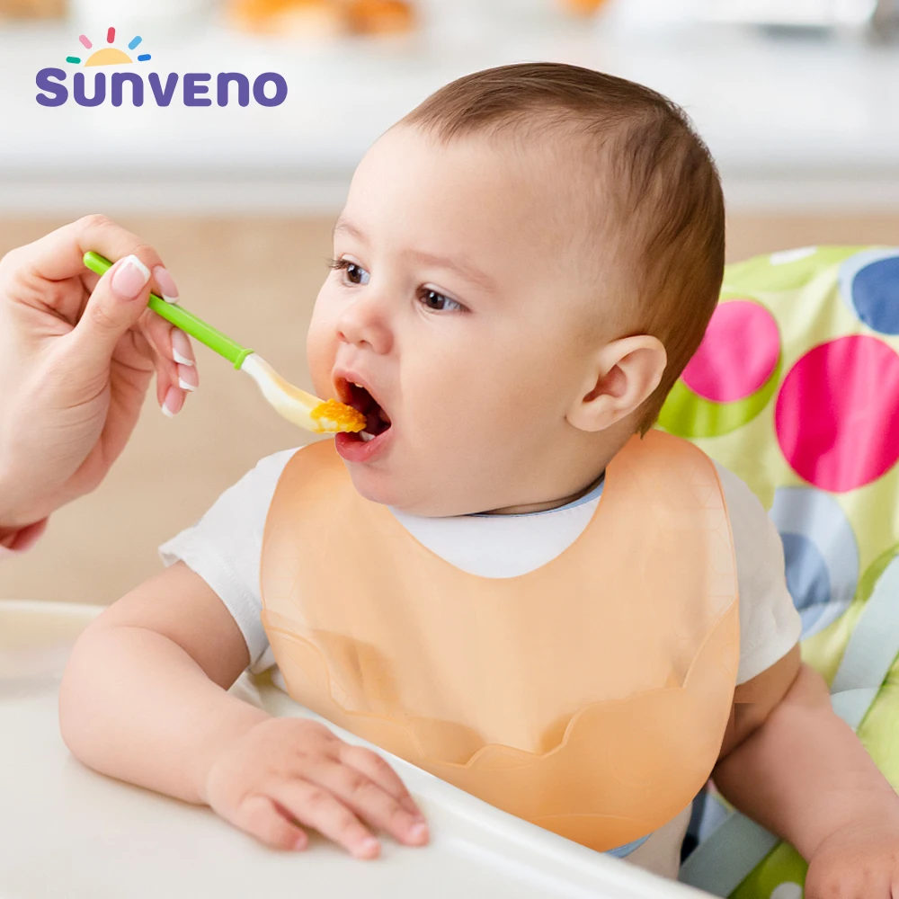 Sunveno Lightweight Baby Silicone Bibs Non-slip Girl Boy Feeding Bibs baby stuff Easy to clean Lighten the weight on baby