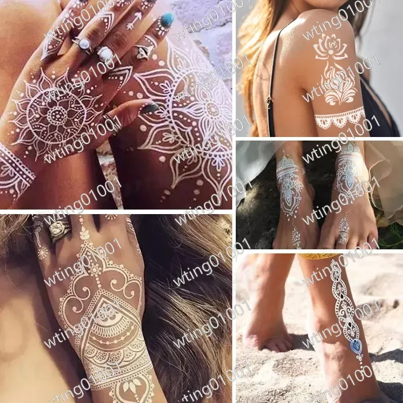 for White Lace Tattoo Sticker Personalized Arm Clavicle Body Art Waterproof Temporary Design for Women Girls Southeast Asia