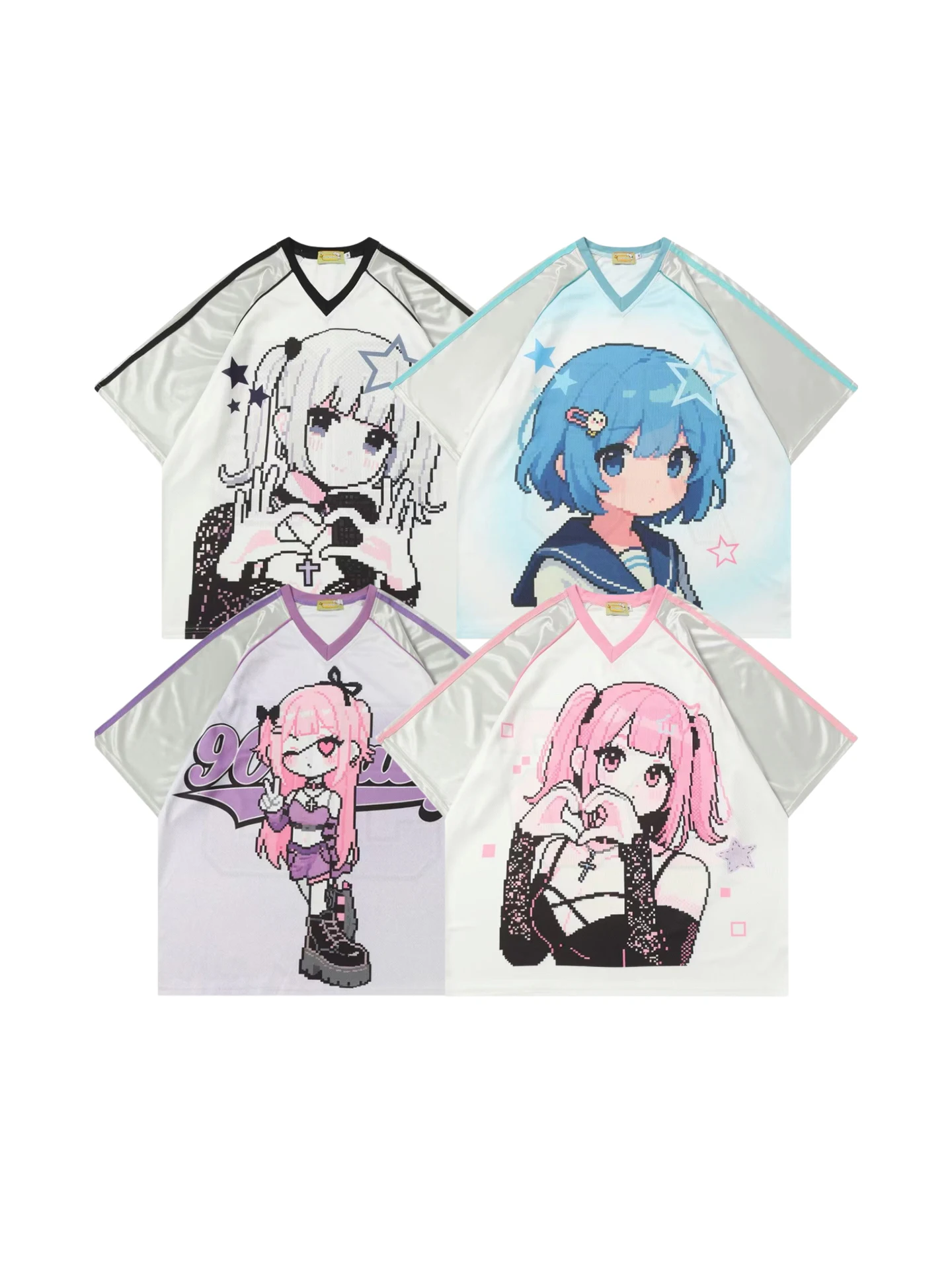 

Summer Cartoon Girl Harajuku Short Sleeved T-Shirt For Couples Rem 3D Mesh Breathable Quick Drying Comfortable Sports T-Shirt