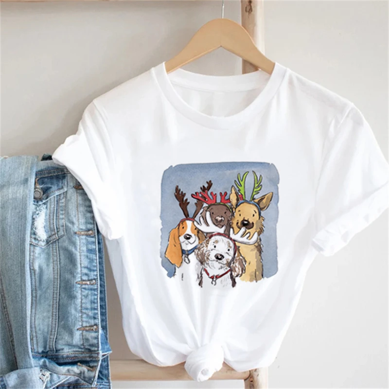 

Women's Cartoon Christmas Dog T-shirt 90s Merry Christmas Printed Women's T-shirt Top Women's Cartoon Pattern Women's T-shirt.