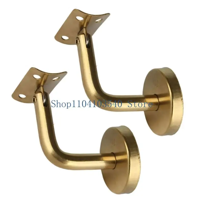 02DC Handrail Bracket L-Shaped Stair Rail Support Hardware in SUS304, Matte Gold-Tone Finish, 2 Pack for Railing and Wall Rail