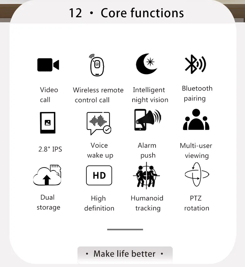 كاميرا مراقبة PTZ لاسلكية داخلية - شاشة فيديو WiFi لكشف الحركة الصوتية بدقة 1080 بكسل