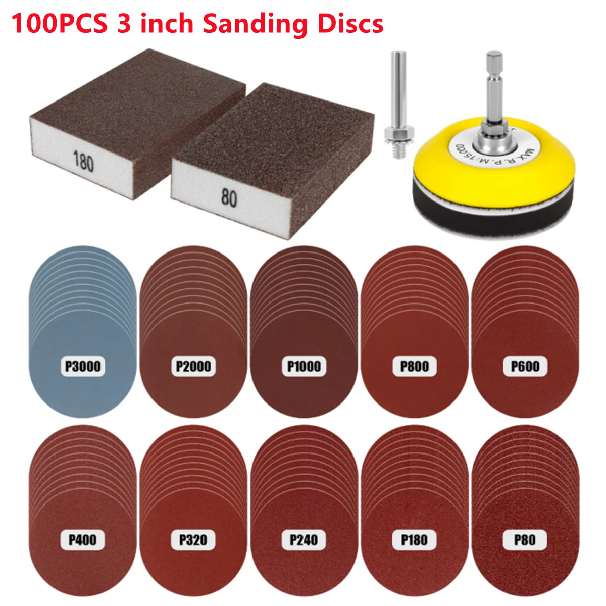 

3-дюймовые шлифовальные диски, 75 мм, шлифовальные подушечки на липучке для вращающегося инструмента, насадка для дрели с хвостовиком опорной пластины, мягкая пенопластовая буферная насадка