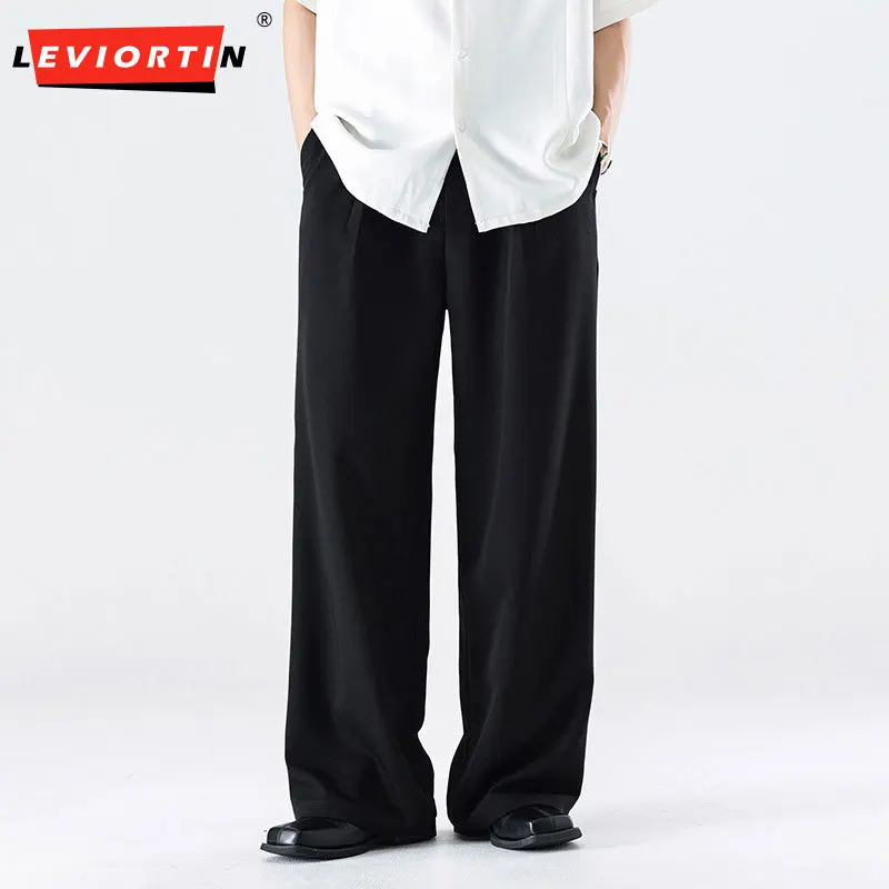 

Spring/ Autumn Men's Japanese Minimalist Trendy Brand Retro Versatile Hanging Wide Leg Loose Light Mature Casual Western Pants