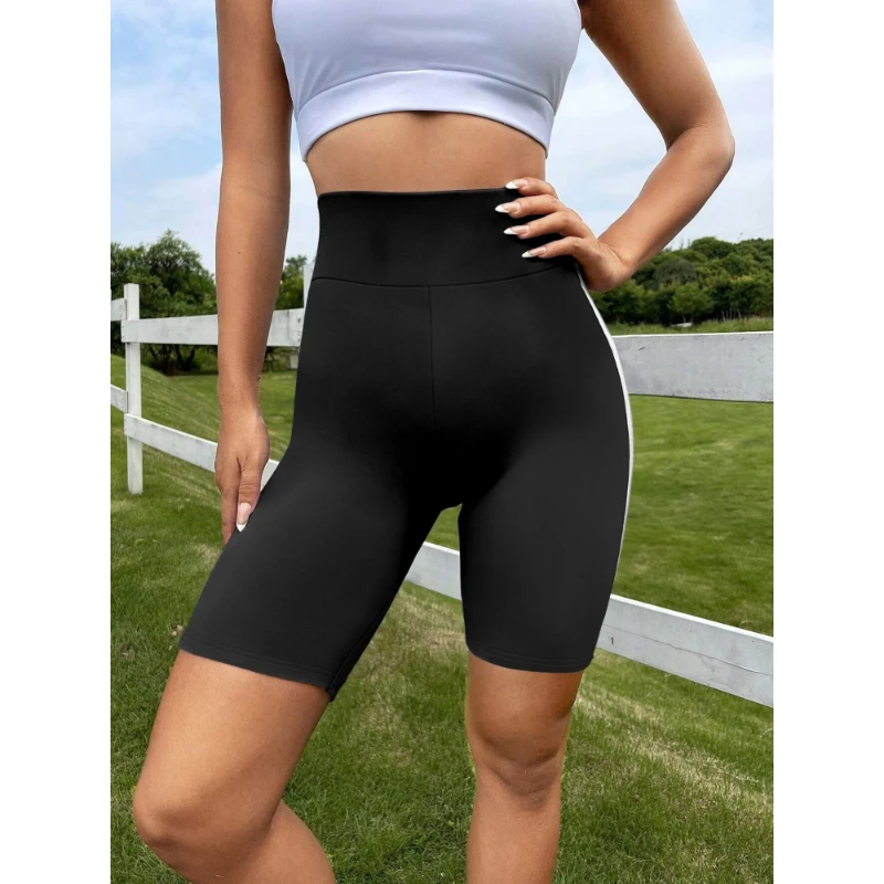 Summer Ladies Shorts Fashionable High Stretch Knitted Shorts Side Stripe Design Slim Sports Style Shorts Five Trousers