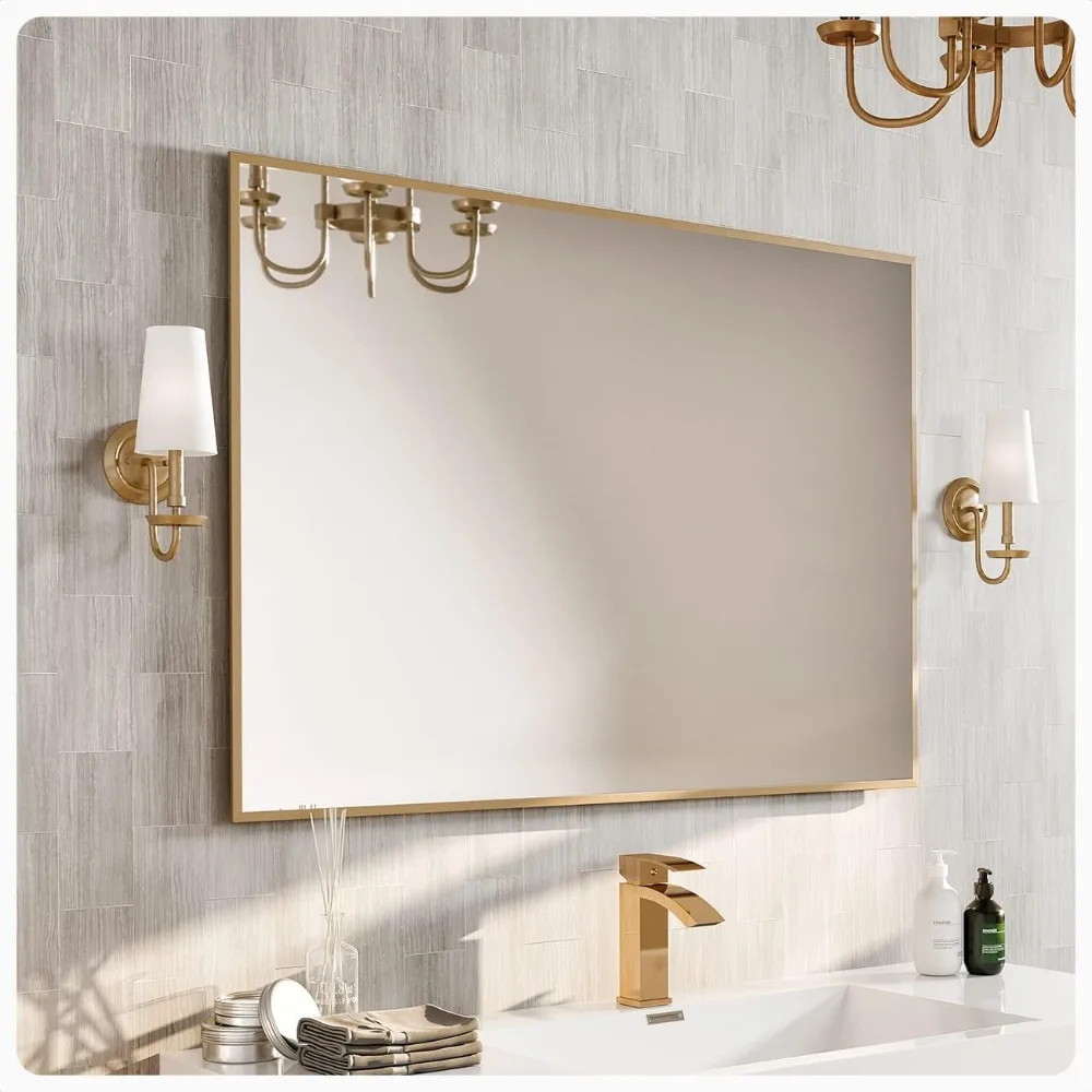 Bathroom Mirrors for Wall - Gold Frames Vanity Mirrors for Bathroom -Wall Mounted Mirrors -Brushed Gold Mirror Bathroom 42” X 30