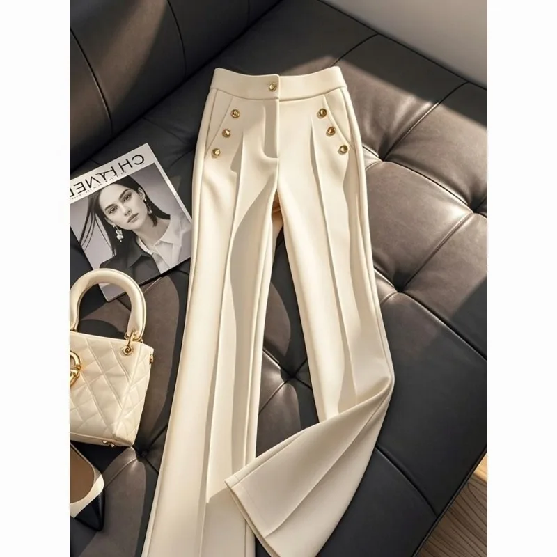 Semplicità Office Lady Pantaloni da abito in tinta unita Donna Primavera Autunno Moda Vita alta Gamba larga Tendenza Pantaloni casual All-match