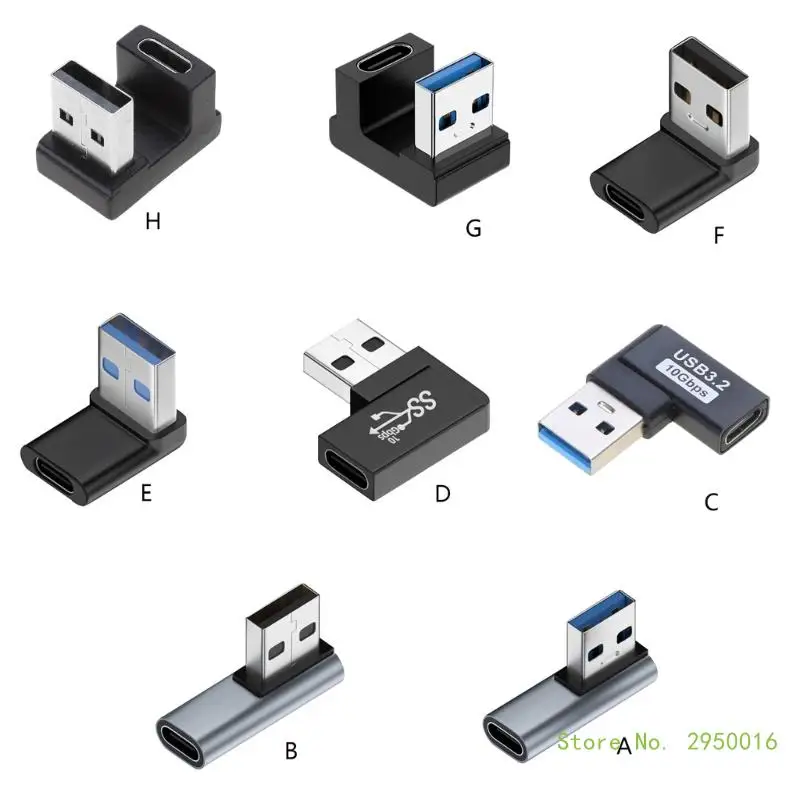 USB 3.0 Male to Type C Female 90 Degree Right Angle Extension Adapter USB C Upward Downward Connector 10Gbps for Laptop