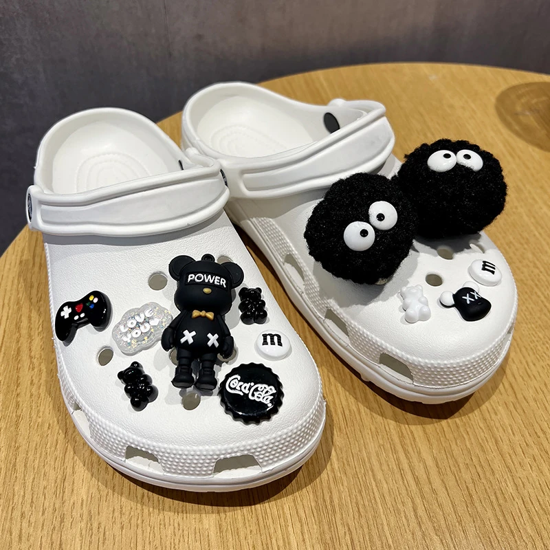 MINISO 봉제 3D 입체 헤어볼 지니 신발 참, 재미있는 곰, 글자 디자인, DIY 샌들 및 클로그 장식, 휴일 선물