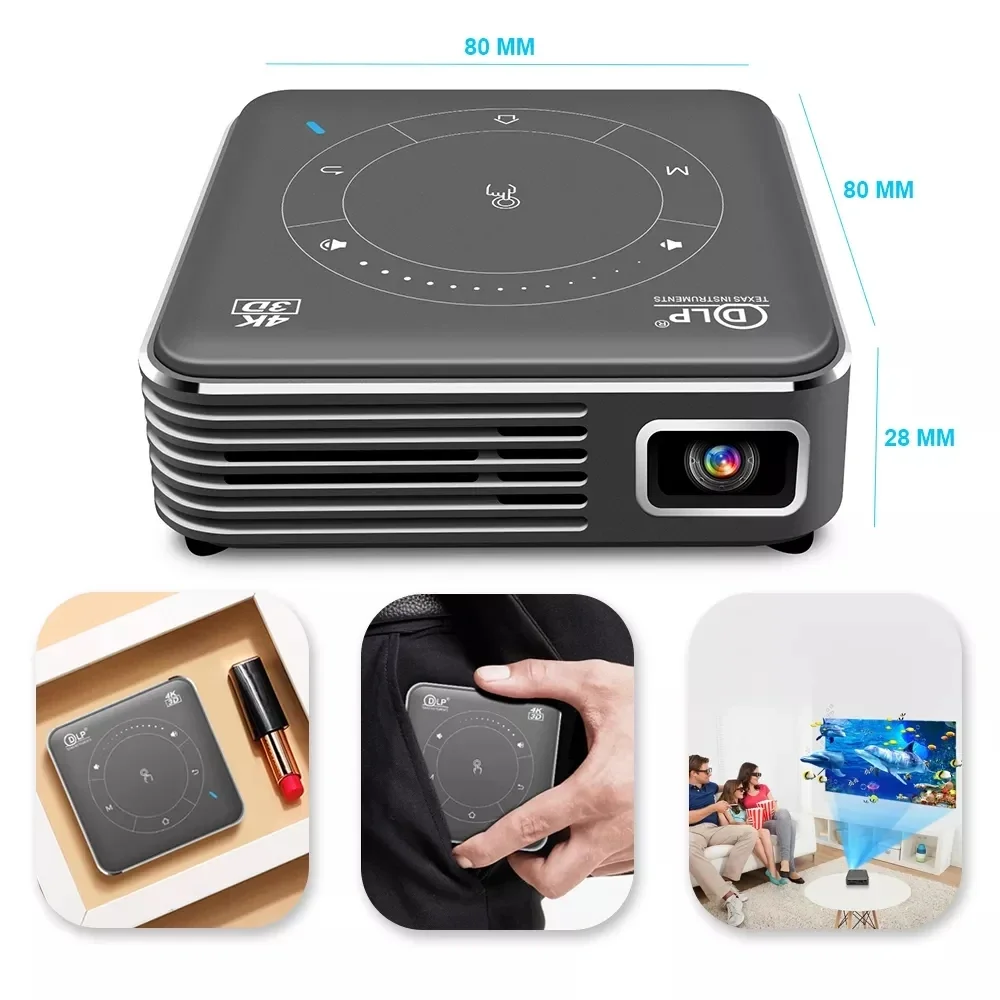 Touyinger D021 Android 9.0 Support 4K Mini Projector 3D Full HD Portable Micro WIFI DLP Mobile LED Projector