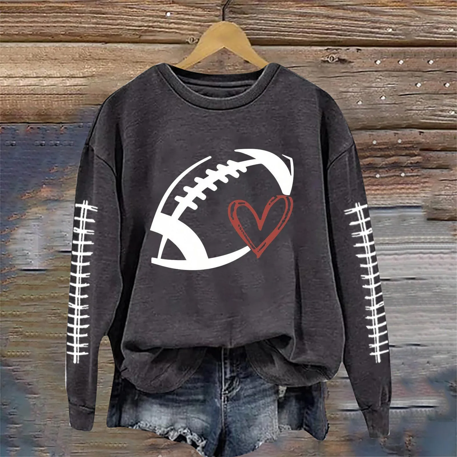 American Football Printed Sweatshirt For Women Super Bowl Graphic Hoodies Round Neck Long Sleeve Autumn Pullovers Tops