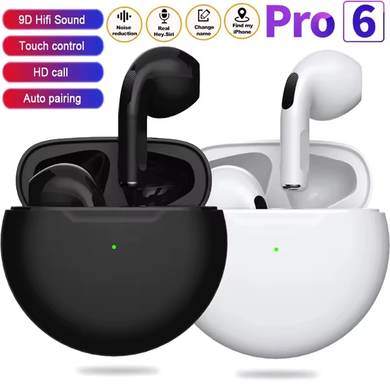 새로운 Pro 6 TWS 무선 헤드폰, 마이크 폰 블루투스 이어폰 스포츠 러닝 헤드셋, Apple iPhone Xiaomi Pro6 이어 버드